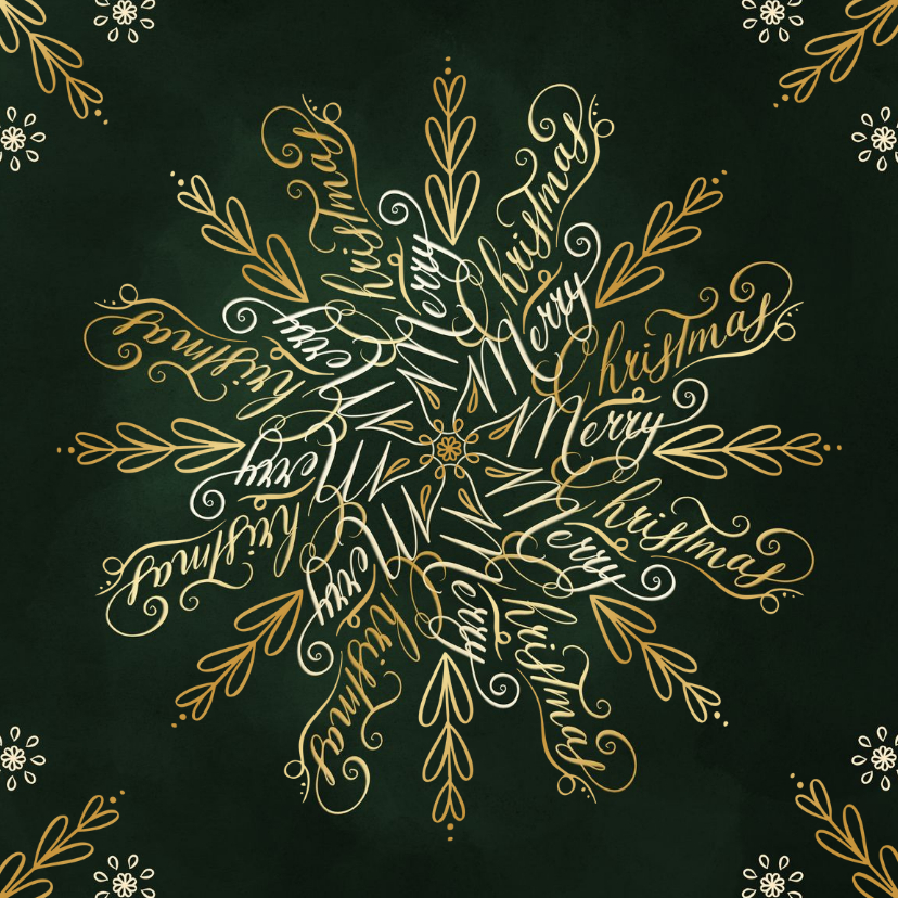 Merry christmas sneeuwvlok typografie met goudfolie - Kerstkaarten Kerstkaarten - Merry christmas sneeuwvlok typografie met goudfolie