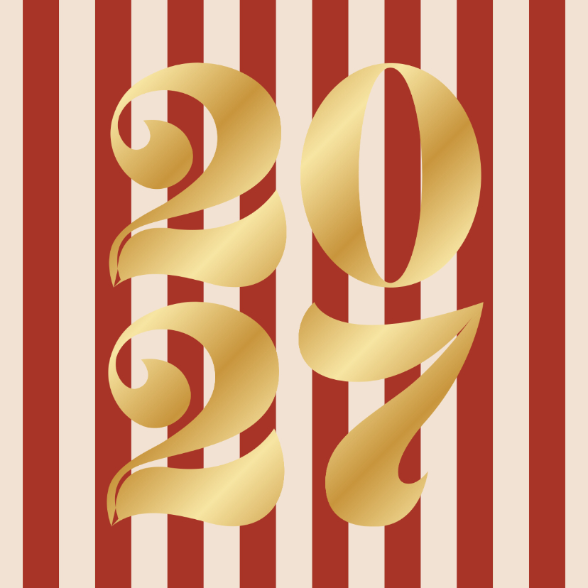 Minimalistisch kerstkaartje gestreept 2027 in goud - Kerstkaarten Kerstkaarten - Minimalistisch kerstkaartje gestreept 2027 in goud