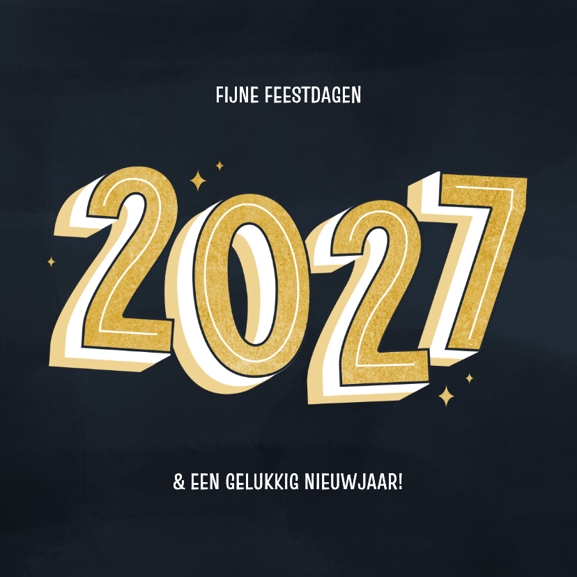 Minimalistisch kerstkaartje groot jaartal goud donkerblauw - Kerstkaarten Kerstkaarten - Minimalistisch kerstkaartje groot jaartal goud donkerblauw