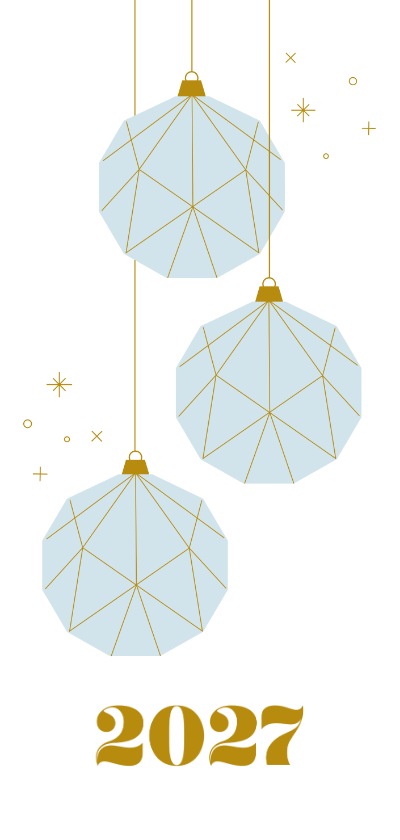 Kerstkaarten - Minimalistische kerstkaart met papieren kerstballen en 2027