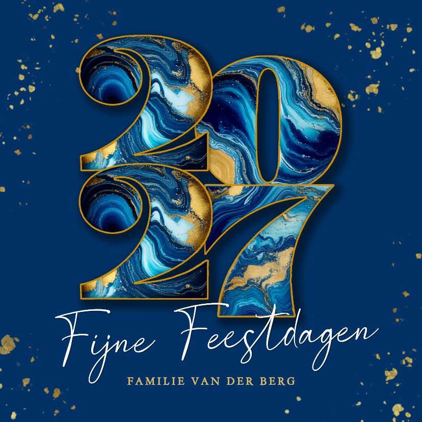 Modern kerstkaartje met marmeren 2027 donker blauw - Kerstkaarten Kerstkaarten - Modern kerstkaartje met marmeren 2027 donker blauw