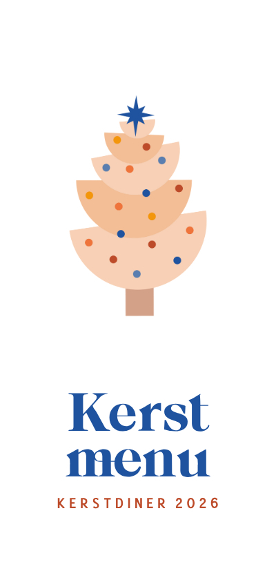 Modern kerstmenu met kerstboompje in beige en blauw - Kerstkaarten Kerstkaarten - Modern kerstmenu met kerstboompje in beige en blauw