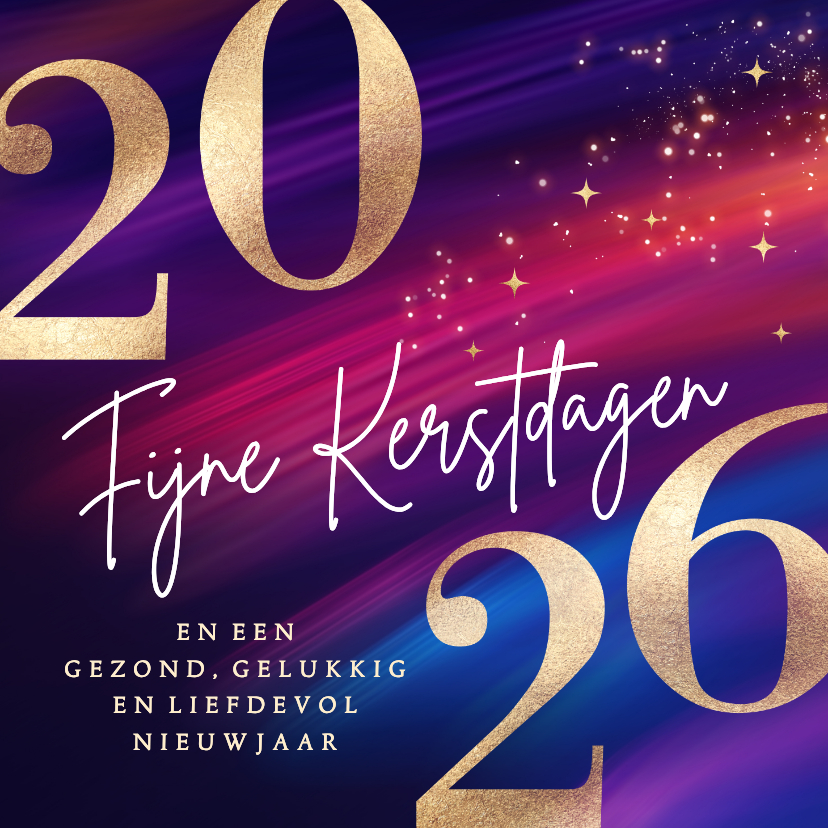 Moderne kerstkaart 2026 met goud en paars - Kerstkaarten Kerstkaarten - Moderne kerstkaart 2026 met goud en paars