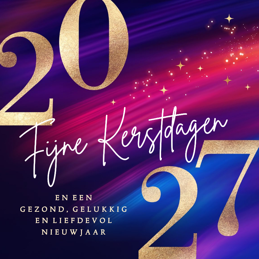 Kerstkaarten - Moderne kerstkaart 2027 met goud en paars