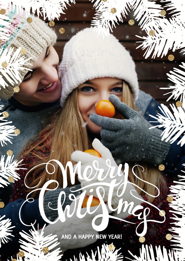 Moderne kerstkaart foto kader dennentakken - Kerstkaarten Kerstkaarten - Moderne kerstkaart foto kader dennentakken