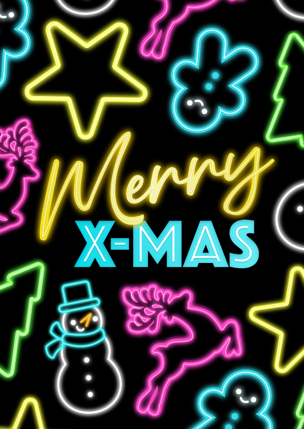 Moderne kerstkaart in vrolijke retro neon stijl - Kerstkaarten Kerstkaarten - Moderne kerstkaart in vrolijke retro neon stijl