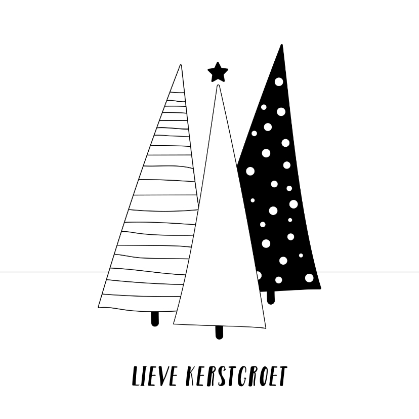Moderne kerstkaart kerstbomen zwart wit Kaartje2go