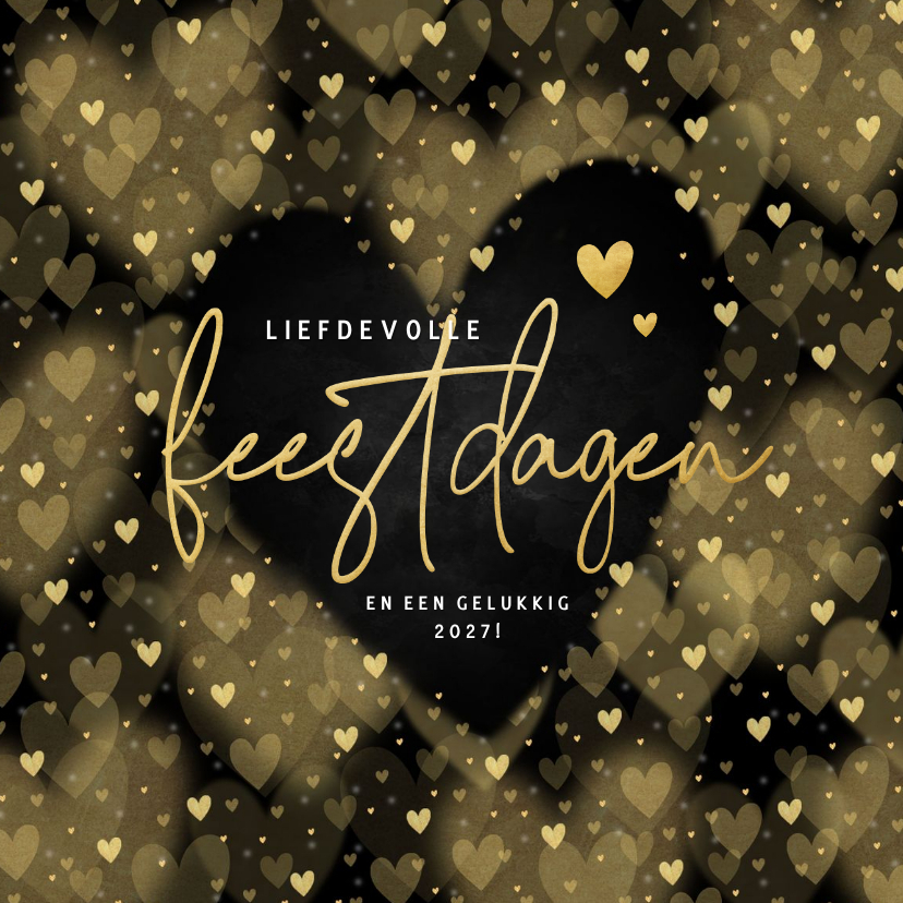 Moderne kerstkaart met gouden hartjes Liefdevolle feestdagen - Kerstkaarten Kerstkaarten - Moderne kerstkaart met gouden hartjes Liefdevolle feestdagen