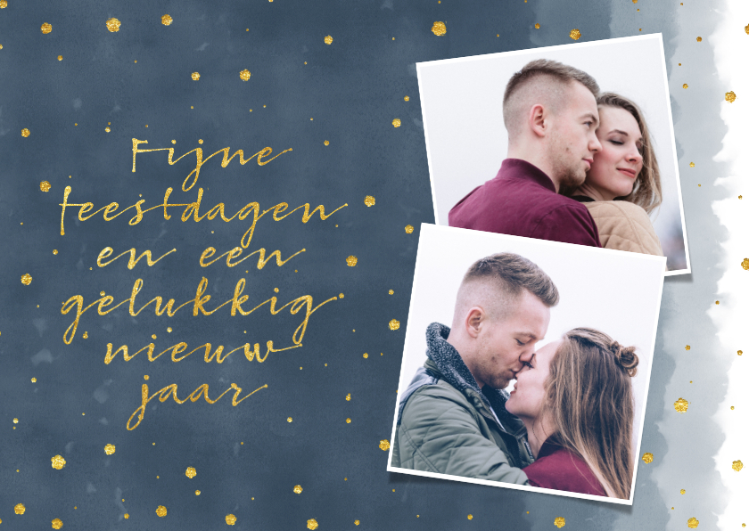 Moderne kerstkaart met gouden typografie en waterverf - Kerstkaarten Kerstkaarten - Moderne kerstkaart met gouden typografie en waterverf