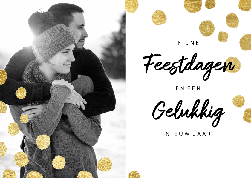 Moderne kerstkaart met goudlook confetti en foto - Kerstkaarten Kerstkaarten - Moderne kerstkaart met goudlook confetti en foto