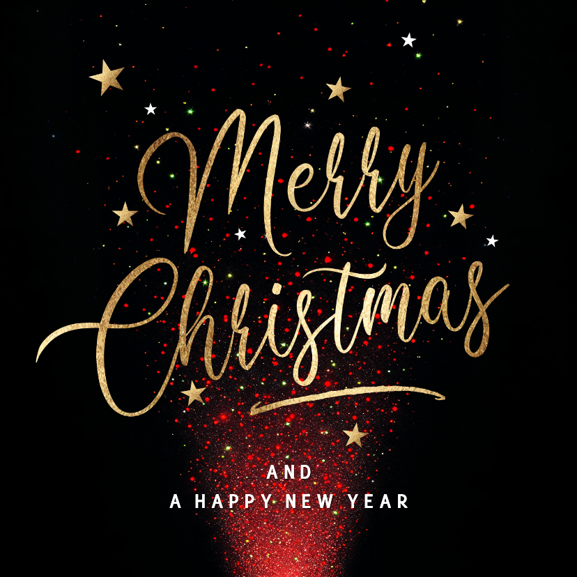 Moderne kerstkaart rode lichtjes en gouden tekst - Kerstkaarten Kerstkaarten - Moderne kerstkaart rode lichtjes en gouden tekst