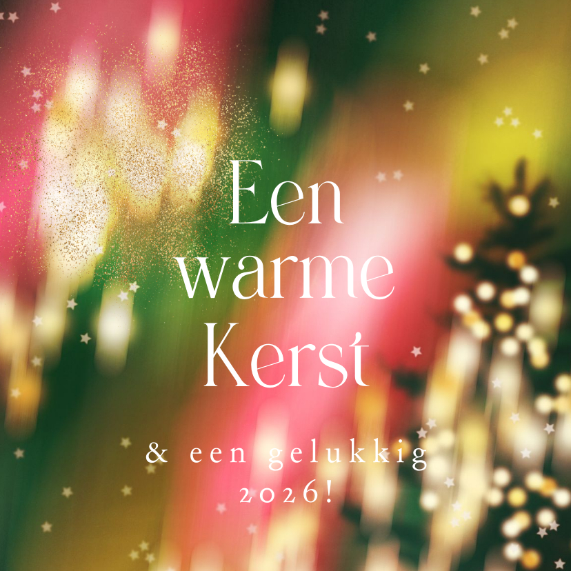 Kerstkaarten - Moderne kerstkaart 'Warme Kerst' lichtjes kleurrijk sterren