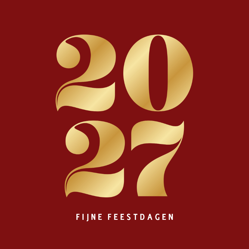Moderne strakke kerstkaart met 2027 in goudfolie rood - Kerstkaarten Kerstkaarten - Moderne strakke kerstkaart met 2027 in goudfolie rood