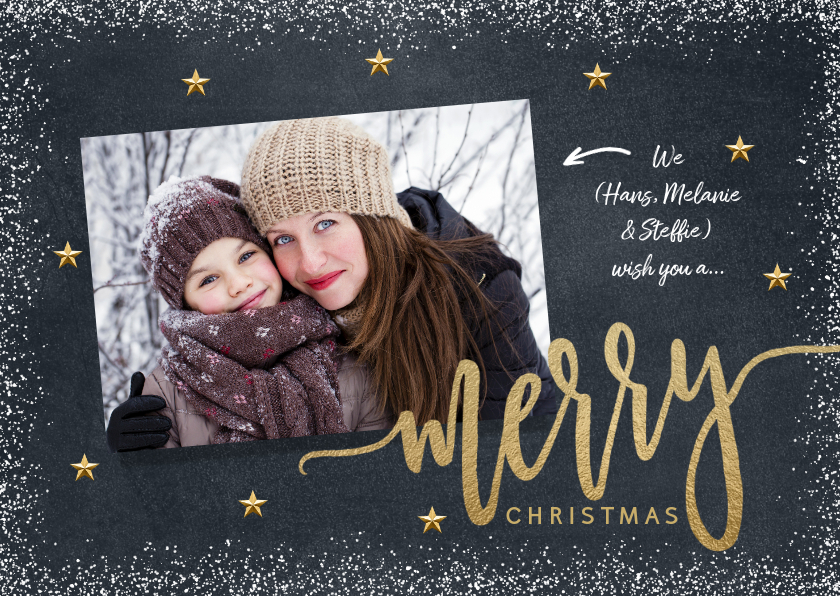 Mooie foto kerstkaart sneeuw krijtbord - Kerstkaarten Kerstkaarten - Mooie foto kerstkaart sneeuw krijtbord