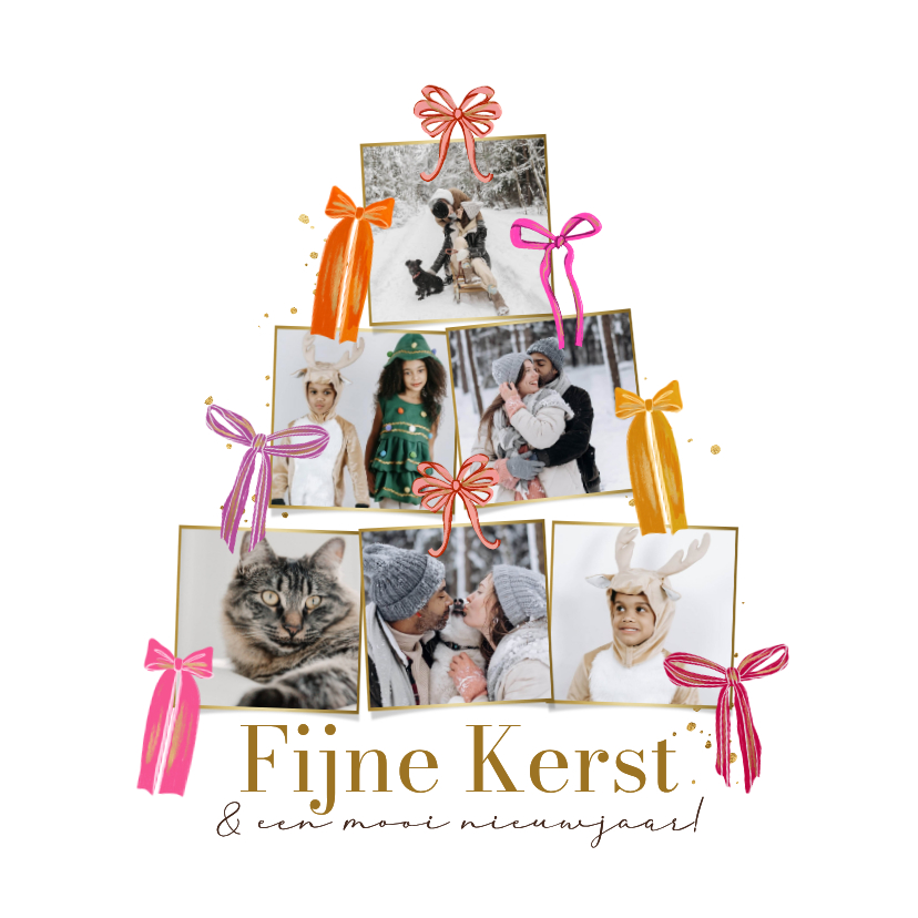 Originele kerstkaart collage kerstboom kleurrijke strikjes - Kerstkaarten Kerstkaarten - Originele kerstkaart collage kerstboom kleurrijke strikjes