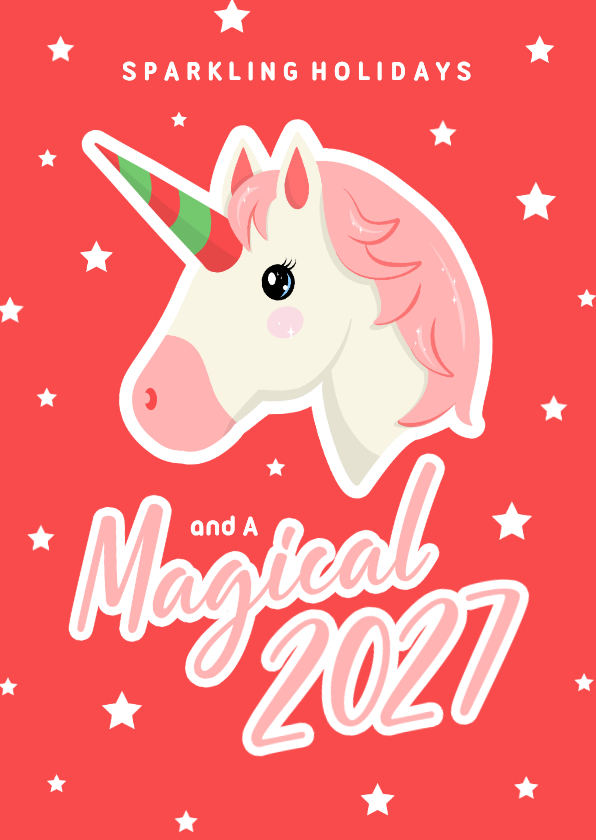 Originele kerstkaart met emoticon unicorn magical 2027 - Kerstkaarten Kerstkaarten - Originele kerstkaart met emoticon unicorn magical 2027