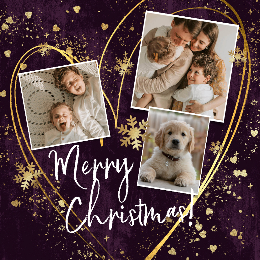 Originele kerstkaart met sterretjes hart en spetters goud - Kerstkaarten Kerstkaarten - Originele kerstkaart met sterretjes hart en spetters goud