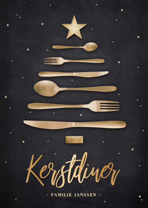 Originele menukaart kerstdiner met bestek in kerstboom vorm - Kerstkaarten Kerstkaarten - Originele menukaart kerstdiner met bestek in kerstboom vorm