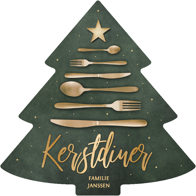 Originele menukaart kerstdiner met bestek kerstboom - Kerstkaarten Kerstkaarten - Originele menukaart kerstdiner met bestek kerstboom