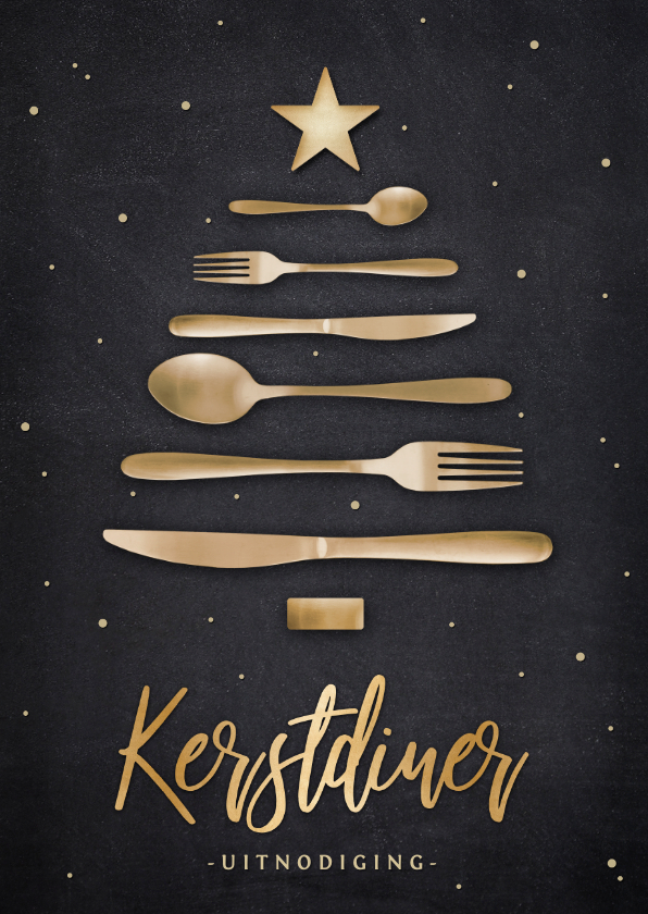 Originele uitnodiging kerstdiner - bestek in kerstboom vorm - Kerstkaarten Kerstkaarten - Originele uitnodiging kerstdiner - bestek in kerstboom vorm