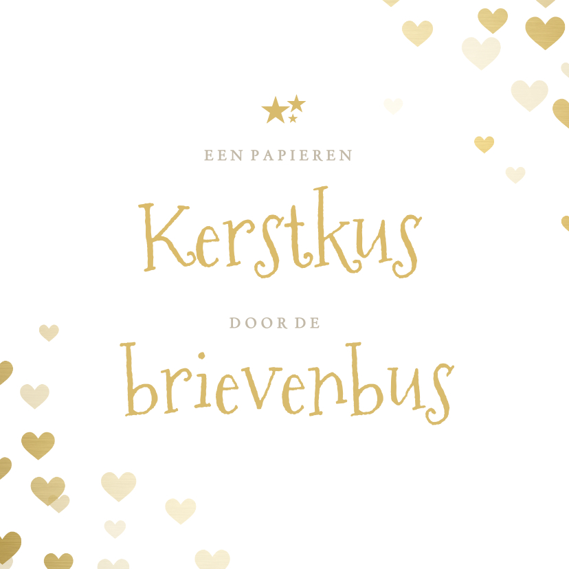 Kerstkaarten - Papieren kerstkus door de brievenbus met hartjes