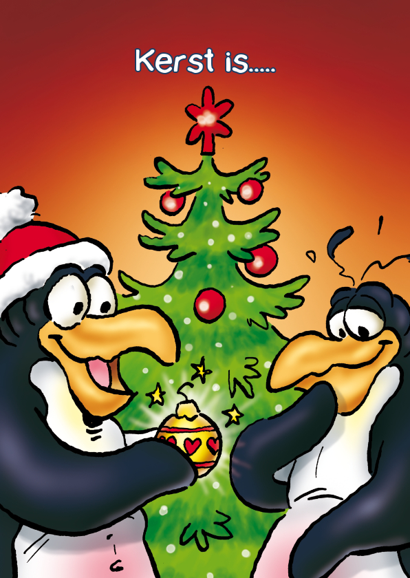 Penguins kerstkaart etentje - Kerstkaarten Kerstkaarten - Penguins kerstkaart etentje