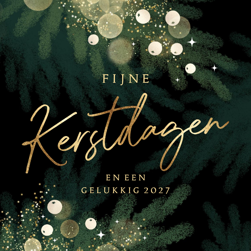Kerstkaarten - Prachtige kerstkaart met gouden letters en luxe lichtjes