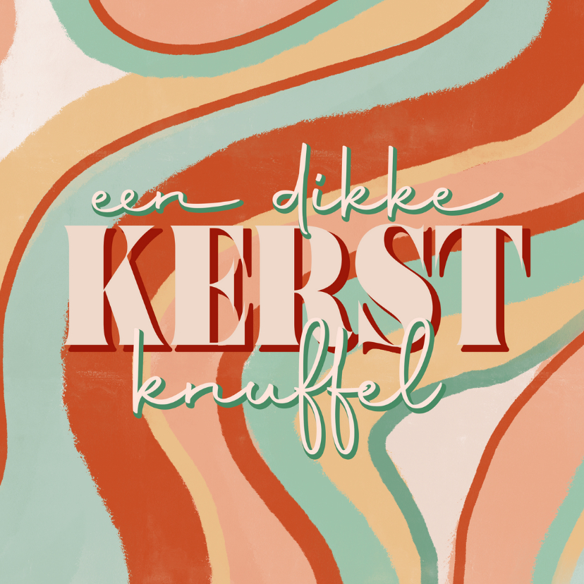 Retro kerstkaart met vrolijke verf strepen kerstknuffel - Kerstkaarten Kerstkaarten - Retro kerstkaart met vrolijke verf strepen kerstknuffel