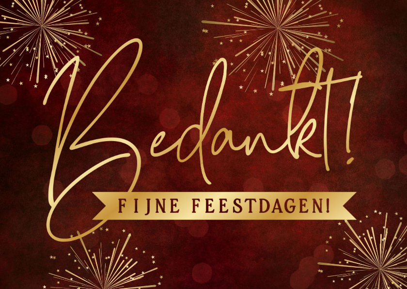 Rode kerst bedankkaart met gouden vuurwerk - Kerstkaarten Kerstkaarten - Rode kerst bedankkaart met gouden vuurwerk