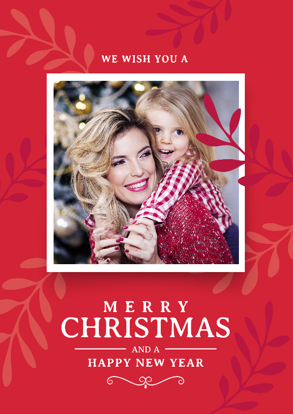 Rode kerstkaart foto dennetakken - Kerstkaarten Kerstkaarten - Rode kerstkaart foto dennetakken