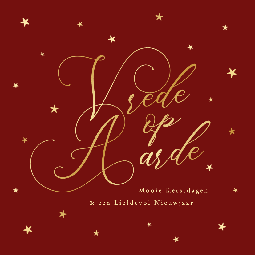 Kerstkaarten - Rode kerstkaart klassiek vrede op aarde goudfolie