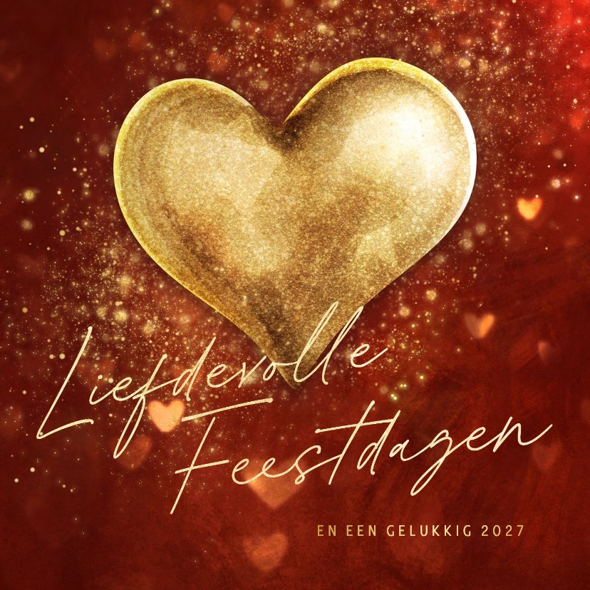 Rode kerstkaart 'Liefdevolle Feestdagen' sprankelend hart - Kerstkaarten Kerstkaarten - Rode kerstkaart 'Liefdevolle Feestdagen' sprankelend hart