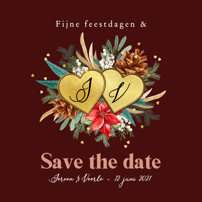 Romantische kerst save the date botanisch harten goud - Kerstkaarten Kerstkaarten - Romantische kerst save the date botanisch harten goud