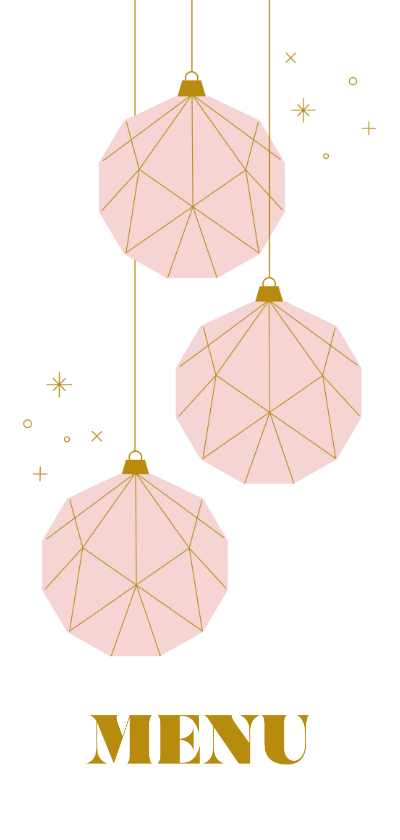 Roze kerst menukaart met papieren kerstballen en sterren - Kerstkaarten Kerstkaarten - Roze kerst menukaart met papieren kerstballen en sterren