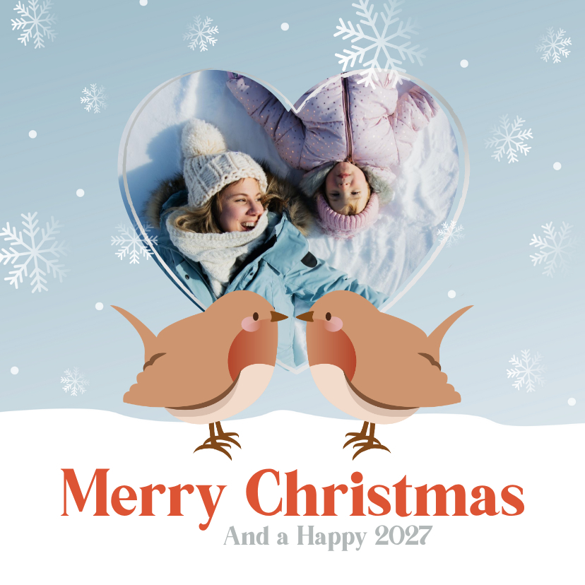 Schattig kerstkaartje met foto hart en vogeltjes - Kerstkaarten Kerstkaarten - Schattig kerstkaartje met foto hart en vogeltjes
