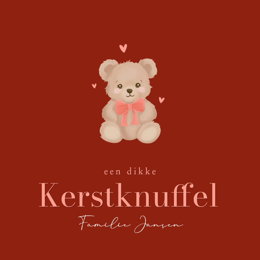 Kerstkaarten - Schattig rood kerstkaartje met teddybeer kerstknuffel