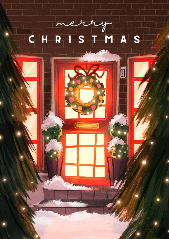 Sfeervolle kerstkaart voorgevel kerst huisje - Kerstkaarten Kerstkaarten - Sfeervolle kerstkaart voorgevel kerst huisje