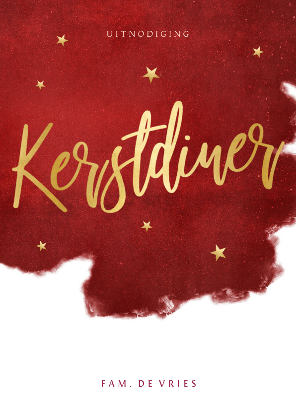 Sfeervolle uitnodiging kerstdiner warmrood goud waterverf - Kerstkaarten Kerstkaarten - Sfeervolle uitnodiging kerstdiner warmrood goud waterverf