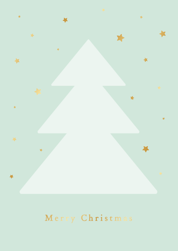 Kerstkaarten - Simpele groene kerstkaart met kerstboom en gouden sterretjes