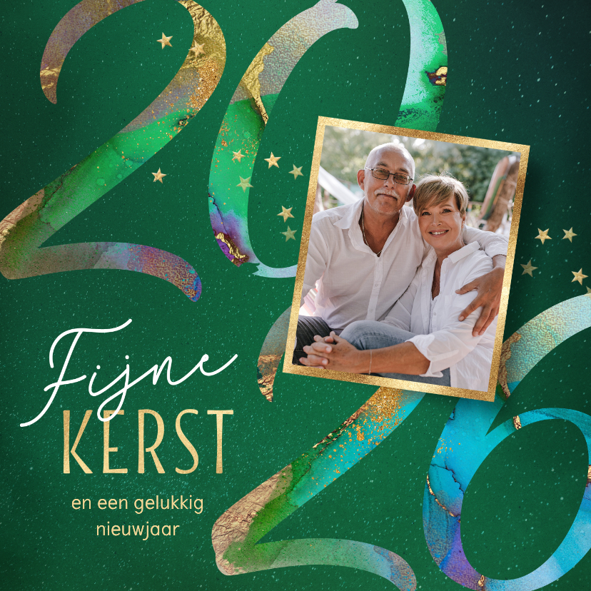 Sjieke foto kerstkaart met 2026 in verf - Kerstkaarten Kerstkaarten - Sjieke foto kerstkaart met 2026 in verf