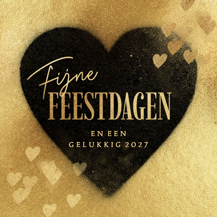 Sjieke kerstkaart goud met hart - Kerstkaarten Kerstkaarten - Sjieke kerstkaart goud met hart