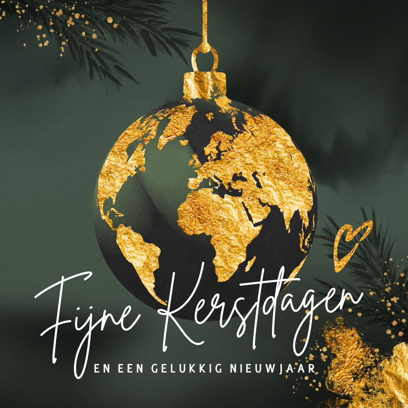 Kerstkaarten - Sjieke kerstkaart kerstbal wereldbol goud