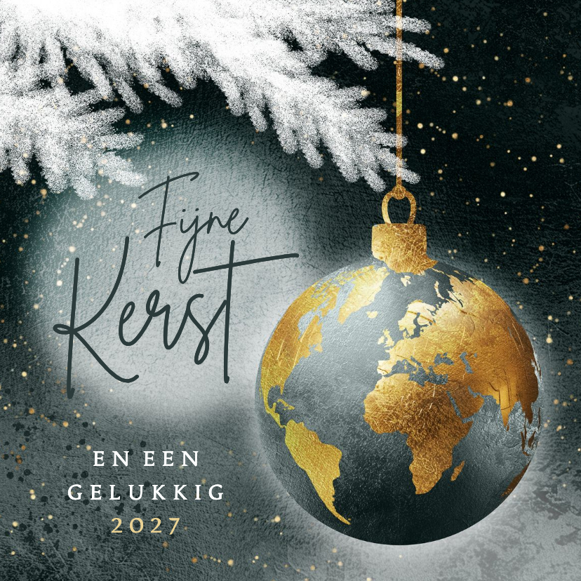 Sjieke kerstkaart wereld bol als kerstbal - Kerstkaarten Kerstkaarten - Sjieke kerstkaart wereld bol als kerstbal