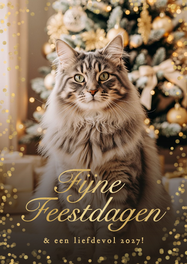Kerstkaarten - Sprankelend kerstkaartje fijne feestdagen met kat eigen foto