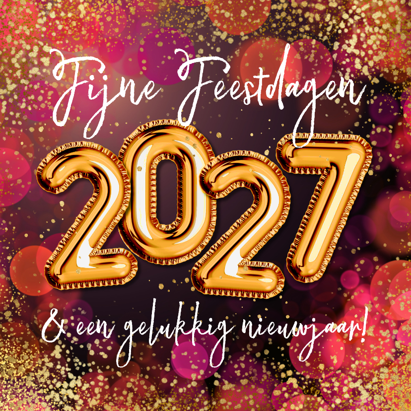 Sprankelende kerstkaart 2027 cijferballon origineel goud - Kerstkaarten Kerstkaarten - Sprankelende kerstkaart 2027 cijferballon origineel goud