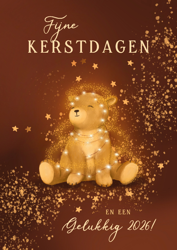 Sprankelende kerstkaart met beertje en lampjes - Kerstkaarten Kerstkaarten - Sprankelende kerstkaart met beertje en lampjes