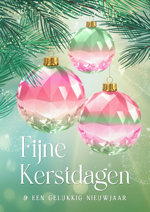 Kerstkaarten - Sprankelende kerstkaart met gekleurde kristallen kerstballen