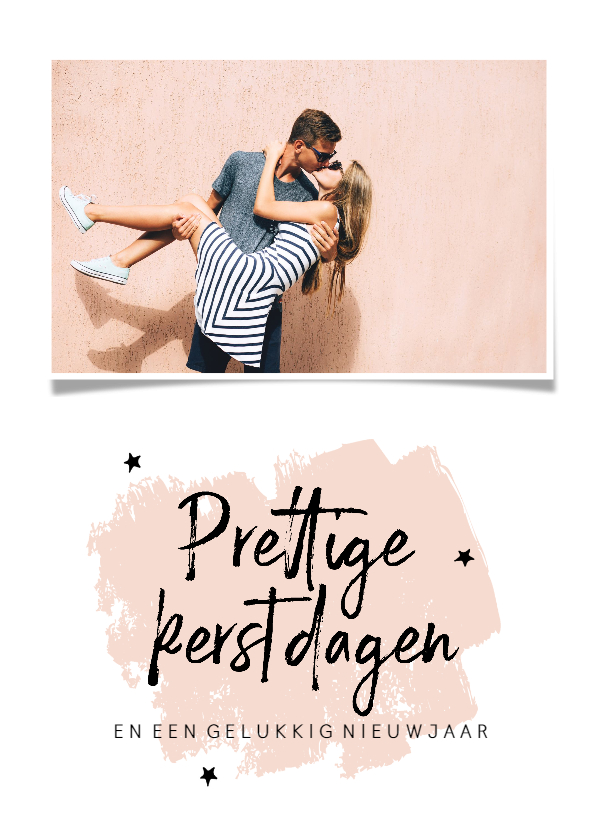 Staande kerstkaart met foto en brush met sterren - Kerstkaarten Kerstkaarten - Staande kerstkaart met foto en brush met sterren