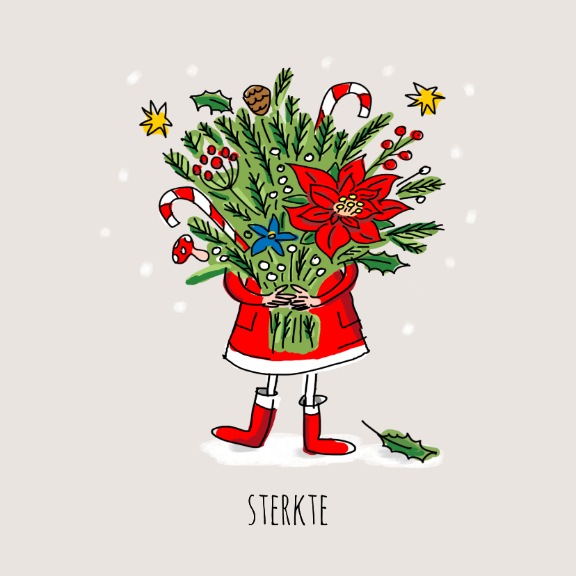 Kerstkaarten - Sterkte kerstkaart met kerstboeket