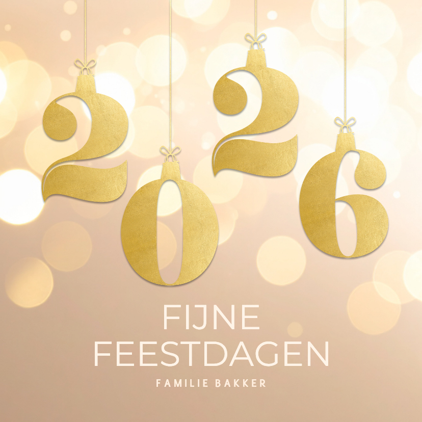 Stijlvol beige kerstkaartje 2026 goud met bokeh - Kerstkaarten Kerstkaarten - Stijlvol beige kerstkaartje 2026 goud met bokeh